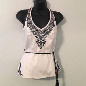 White House Black Market Embroidered Halter Top